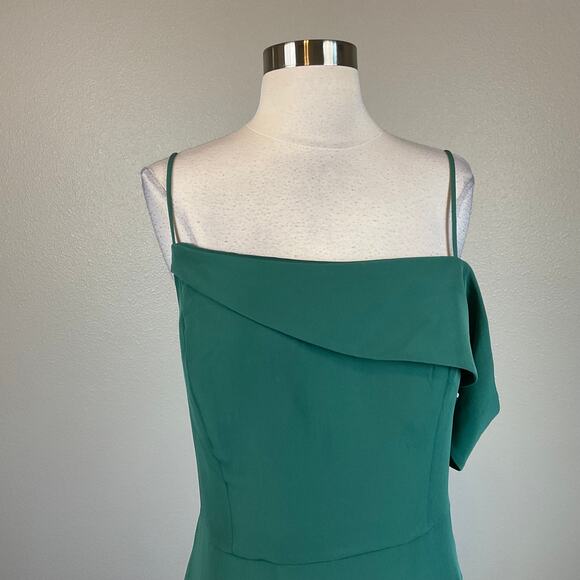 One Shoulder Evening Gown Green Size 14 Sleeveless Side Slit by Laundry - Picture 7 of 12
